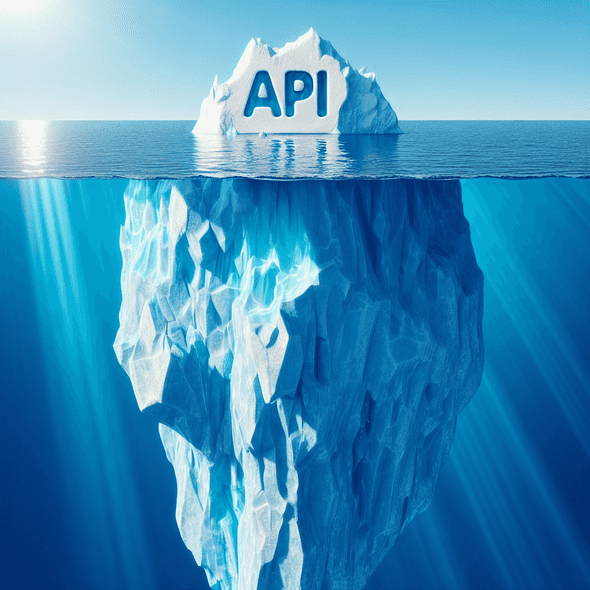 Imagem de um iceberg em que no topo temos a sigla API, para dar a ideia de
que uma API, por definição, deveria ser exposto sempre o mínimo
possível