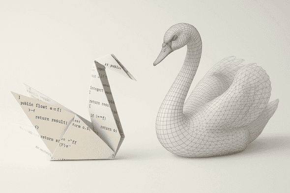 Um cisne e a sua representação com um origami. Fonte: Gerado por IA